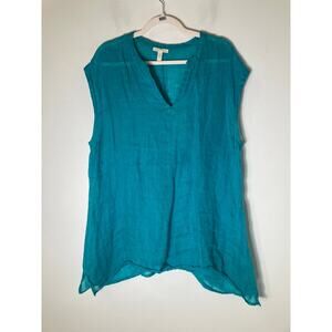 Eileen Fisher Teel Linen Gauze Top Sz L